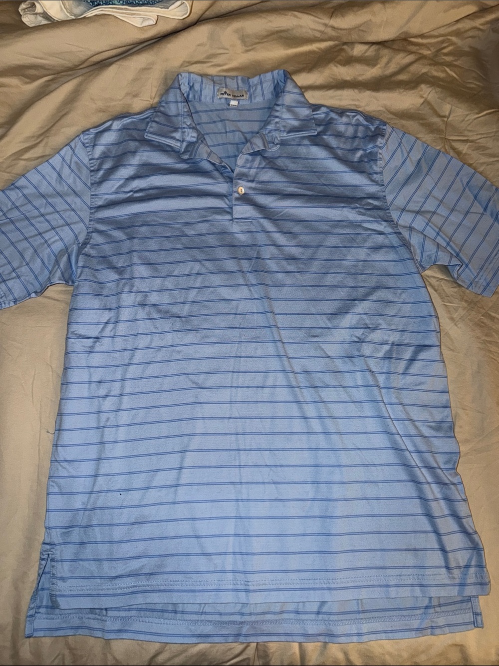 PETER MILLAR 100%cotton Men's Light Blue Striped Polo Shirt